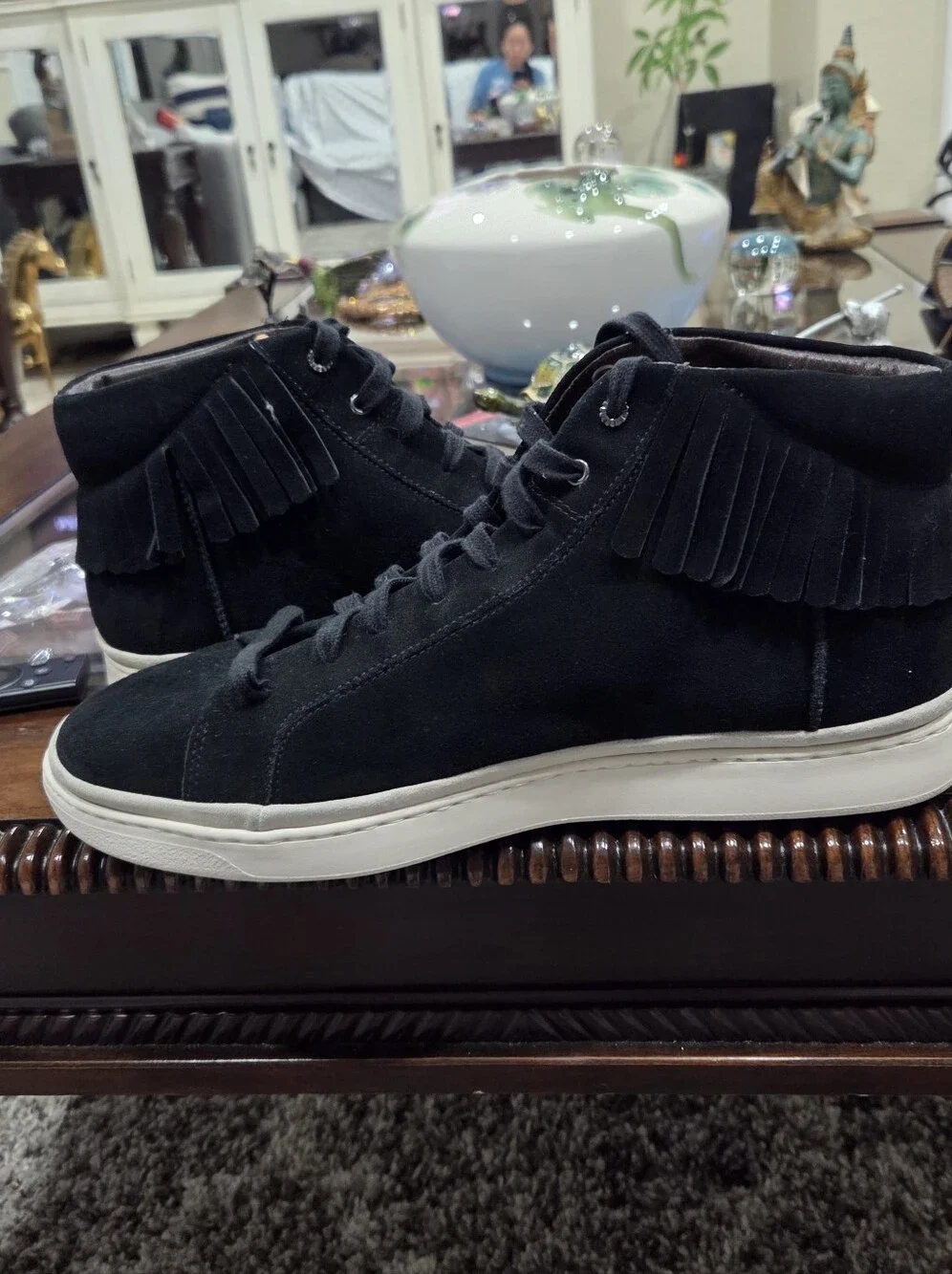 UGG Men's Black Suede High-Top Boots with Fringe
